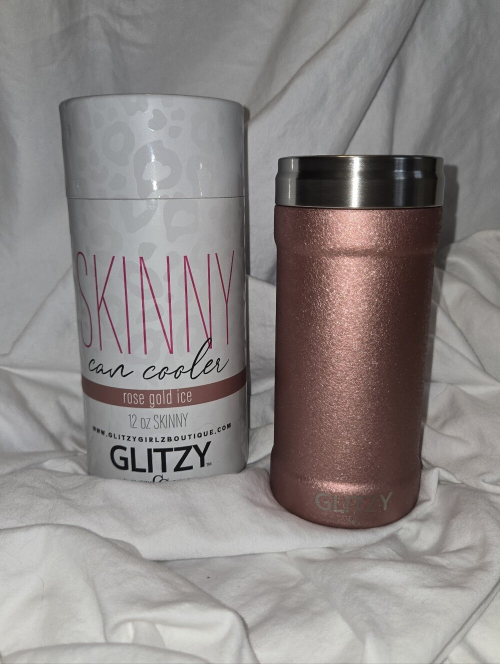 Glitzy Rose Gold Skinny Can Cooler 12 Oz Cans